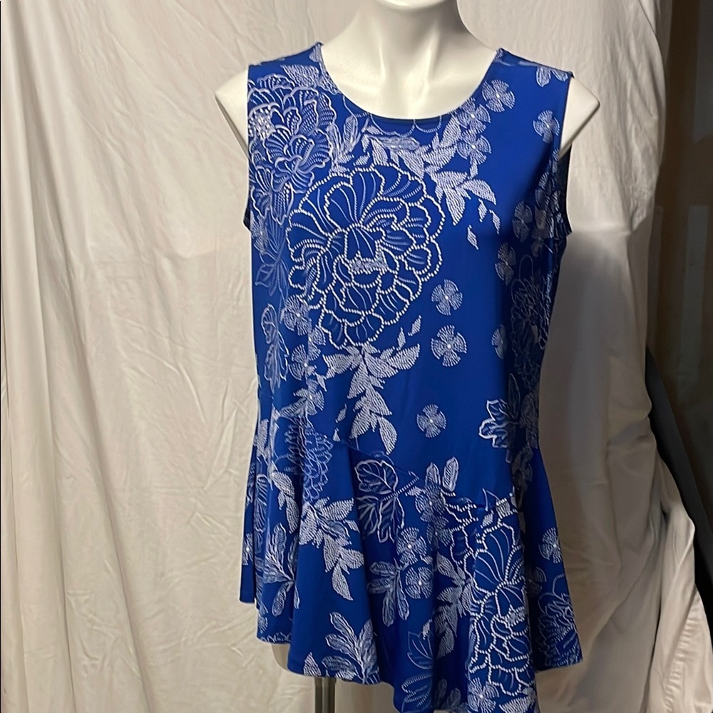 Roz & Ali Blue Peplum Sleeveless Blouse